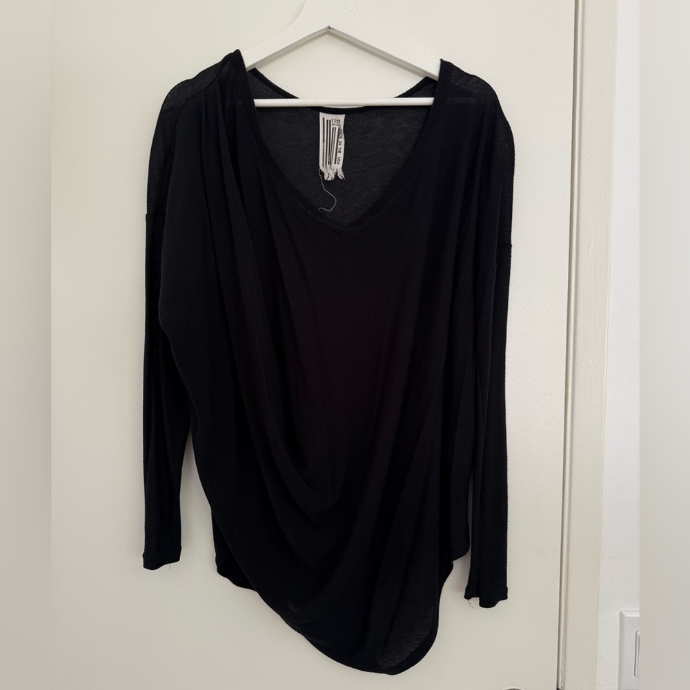 Free People Asymmetrical Scoop Long Sleeve Sweater Top in Black